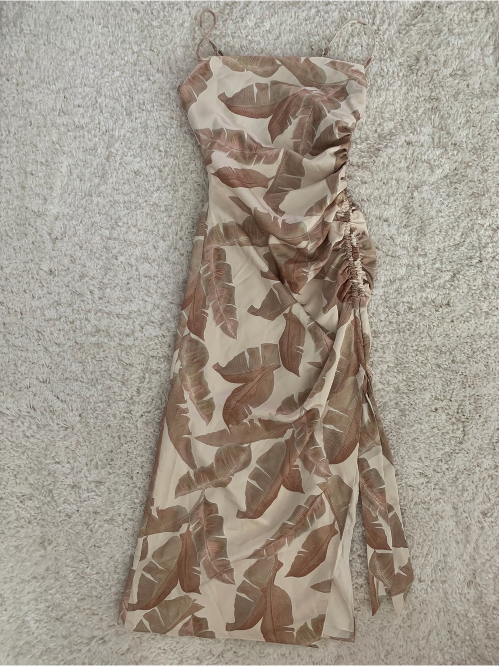 KEEPSAKE the Label Beige & Brown Leaf-Print Midi Dress
